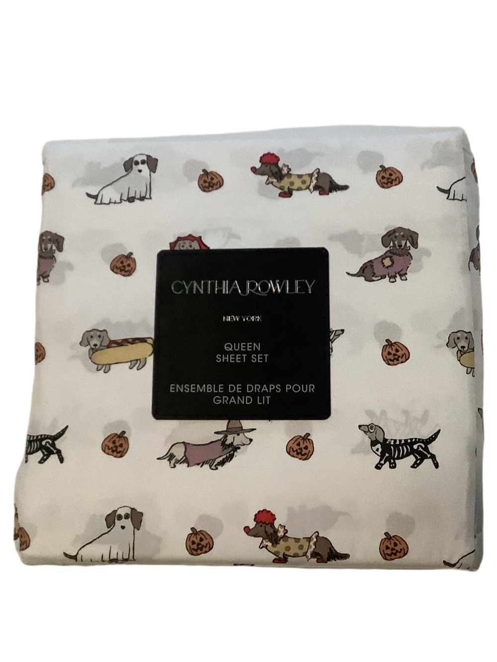 Cynthia Rowley Halloween Dachshund Dogs Queen Sheet Set New